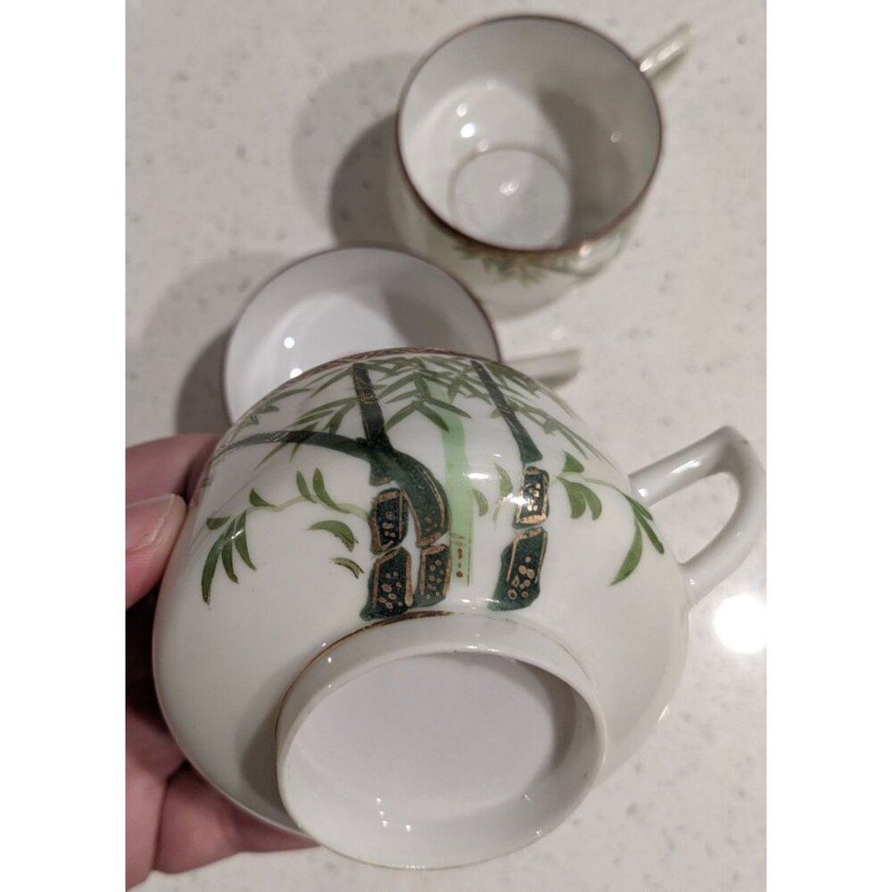 Kutani 3 teacups Bamboo Geisha Bone China Footed Japan - Picture 12 of 14